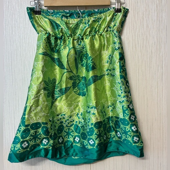 Charlotte Russe Y2K Green Batik Satin Tube Top Tunic Drawstring Versatile M - Picture 2 of 6